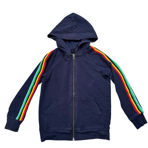 Primary Other - PRIMARY Rainbow Stripe Sleeve Navy Blue Hoodie Sweatshirt Size 6-7 Kids Stretch